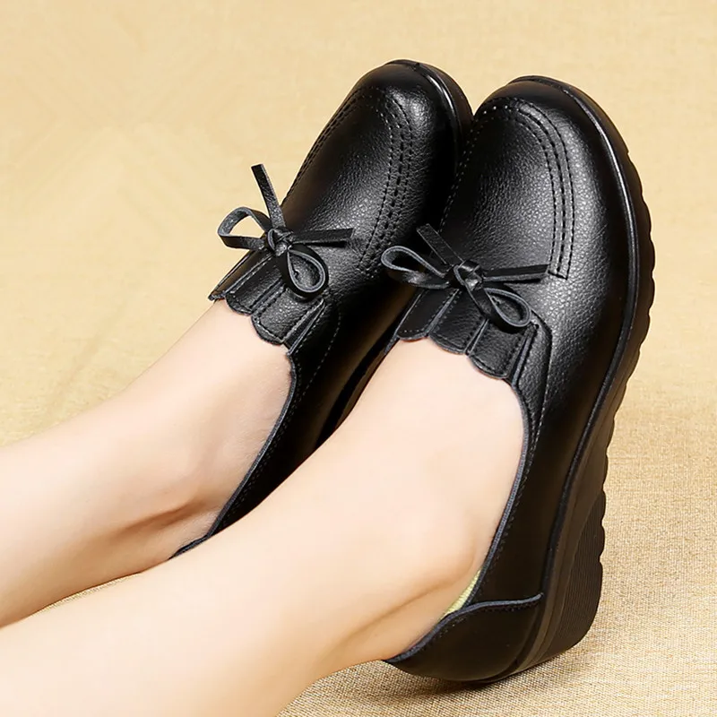 Autumn new fashion slip on women high heels shoes Woman Wedges Leather Single Casual Shoes Comfortable Women Pumps 35-41