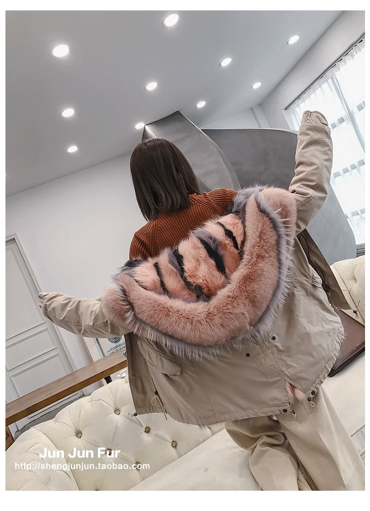 Piecon Female New Fox Inner Bile Parker Overcoat Long Couple Out-of-season Cleaning Fur Overcoat