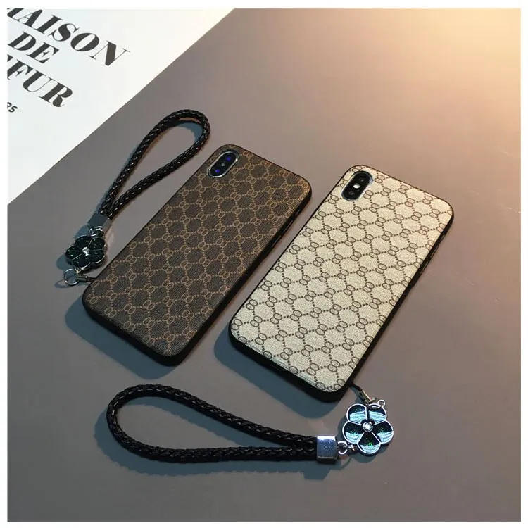 

Retro luxury brand embroidery design for iphone x xr xs max case Italy circle lattice gem lanyard pattern for iphone 6s 7 8 plus