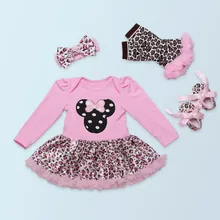 Комплект одежды для маленьких девочек; комбинезоны с длинными рукавами для новорожденных; леопардовое платье-пачка; кружевные гетры; повязка на голову; детская одежда