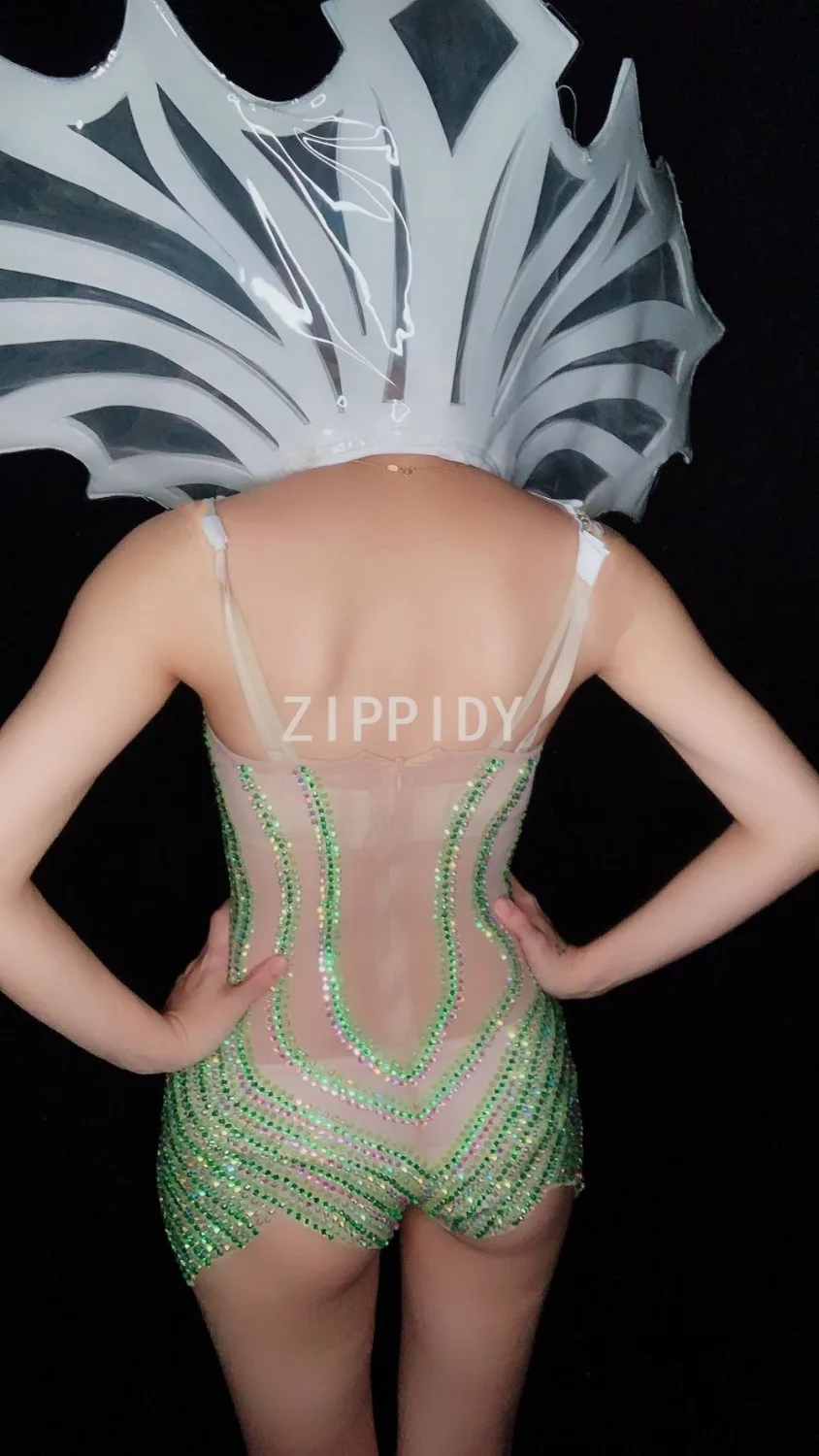 Shining Multicolor Rhinestones See Through Mesh Bodysuit Birthday Celebrate Outfit Nightclub Dance Wear Female Singer Outfit
