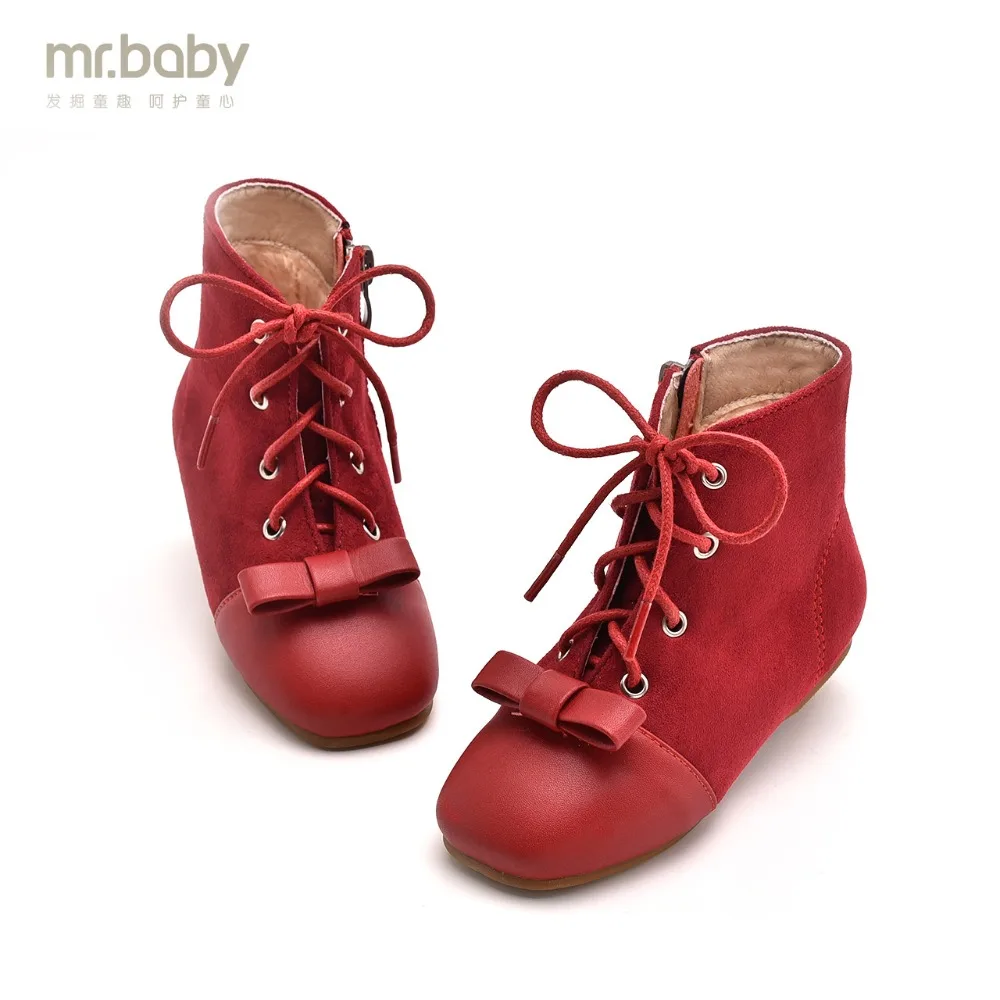 Mr.baby Original kids shoes 2018 New Winter Handsome Sweet Bow Square