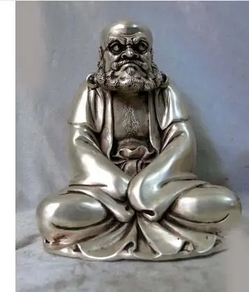 

HANDWORK UNIQUE SILVER COPPER ELEPHANT 8" China Silver fine workmanship carved lucky Dharma buddha Sculpture Statue