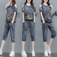 Denim 2 Piece Set Women Outfits Off Shoulder Print Floral Plus Size Two Pieces Jeans Co-ord Top Pants Suits 2020 Summer Clothing Denim 2 Piece Set Women Outfits Off Shoulder Print Floral Plus Size Two Pieces Jeans Co-ord Top Pants Suits 2020 Summer Clothing