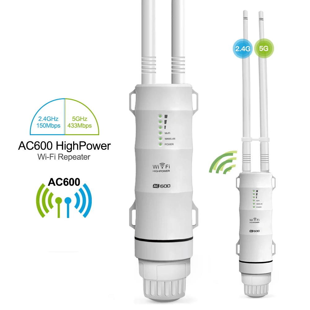 Outdoor WiFi Repeater AC600 Router Wi-Fi Extender WIPS Wi Fi Access Point Amplifier Weatherproof 2.4G+5GHz High Power Booster Outdoor WiFi Repeater AC600 Router Wi-Fi Extender WIPS Wi Fi Access Point Amplifier Weatherproof 2.4G+5GHz High Power Booster