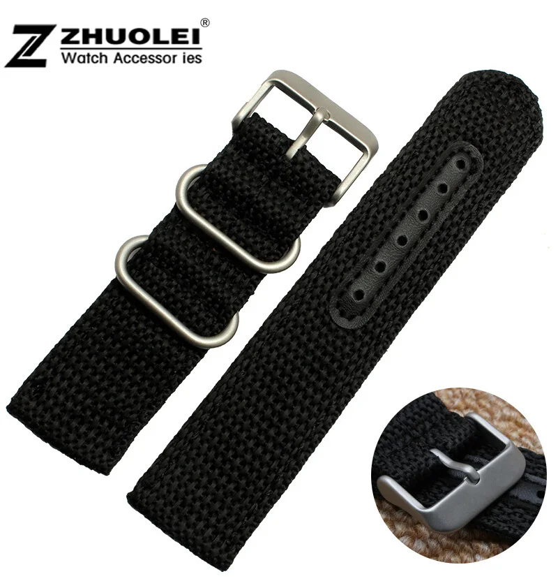 18mm 20mm 22mm Black Military Nylon Fabric Canvas Watch Band Straps