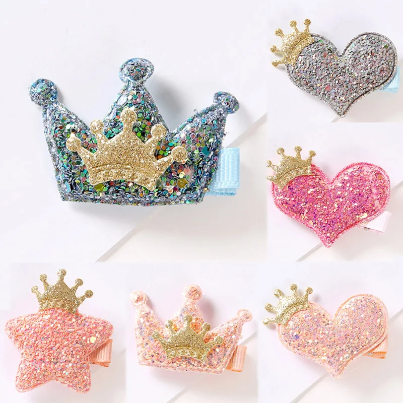 

Sale 2PCS Girls Beautiful Crown Heart Star Shinning Hair Clip Handmade 2018 New Hair Pin Children Headwear