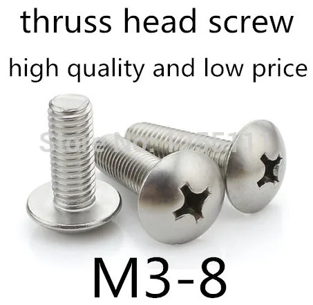 

1000pcs/lot High Quality Stainless Steel A2 M3*8 Phillips Truss Head Machine Screw