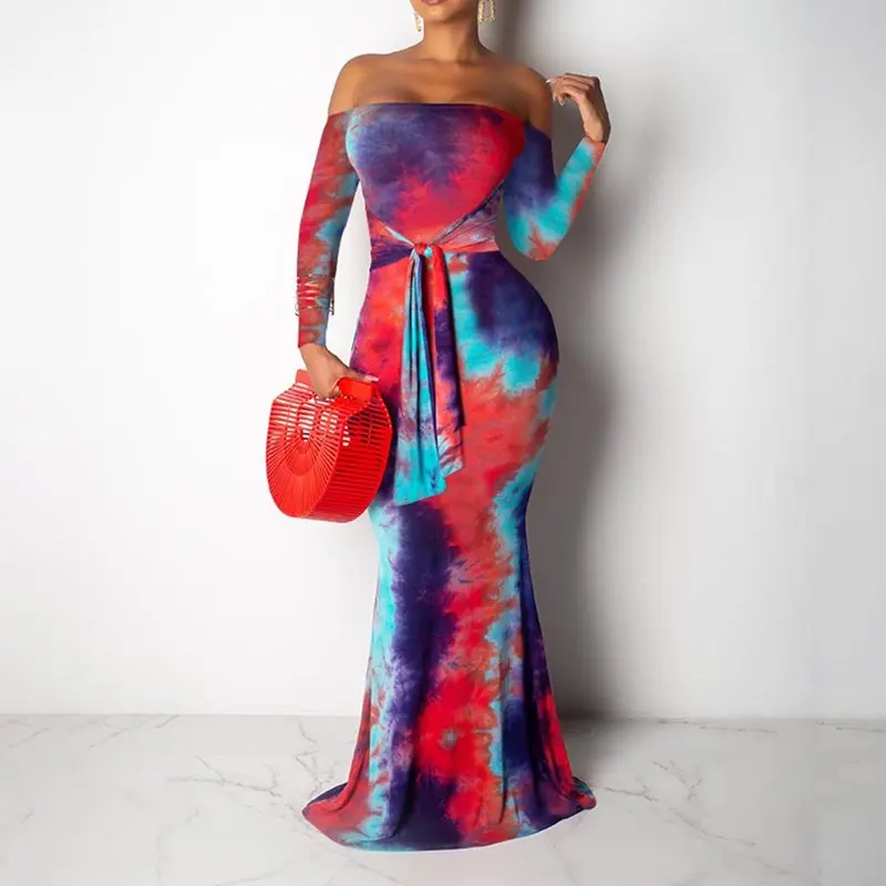 

Summer Sexy Club Party Elegant African Red Punk Women Long Dresses Bodycon Off Shoulder Lace Up Fall 2019 Fashion Maxi Dress