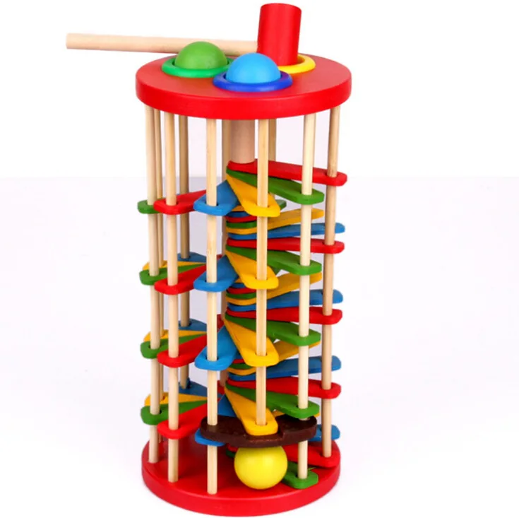 Wooden Children's Puzzle Knocking Ball Ladder Color Table Rolling Falling Baby Hands-on Toy |