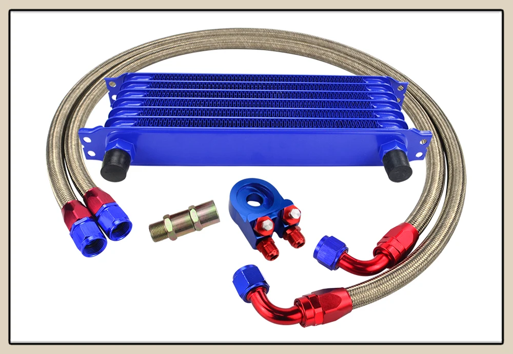 LZONE-Универсальный 7 рядов масляный радиатор комплект+ Масляный фильтр Сэндвич адаптер+ нейлон из нержавеющей стали плетеный Масляный шланг W/PQY стикер+ коробка