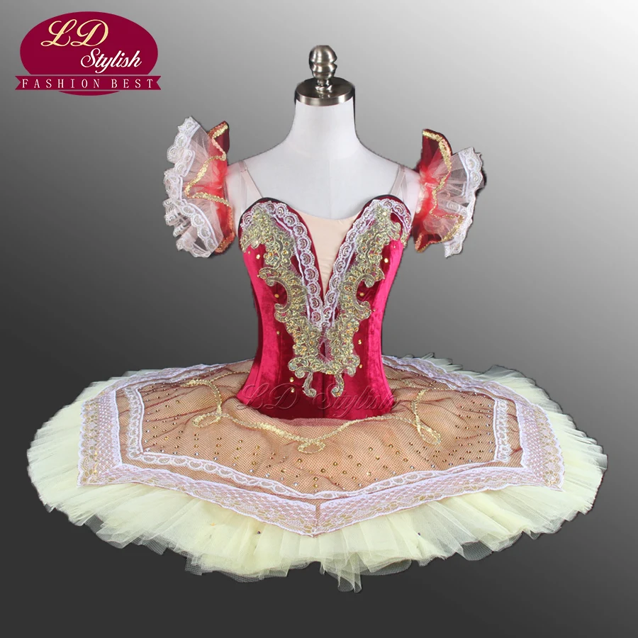 Red Velvet Top Professional Tutu Nude Pink Pancake Sleeping Beauty Ballet Stage Costumes For Girls LD0006 | Тематическая одежда и