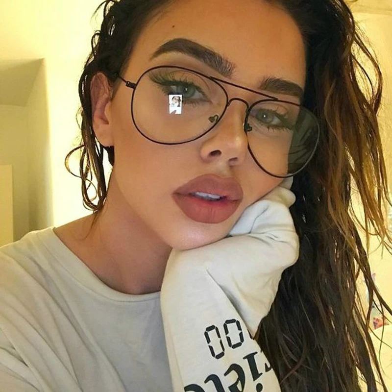 

Brand Designe Aviation Women Glasses Frame Plus Size Vintage Glasses Men Metal Twin Beam Oversized Eyeglasses Clear Lens Thin