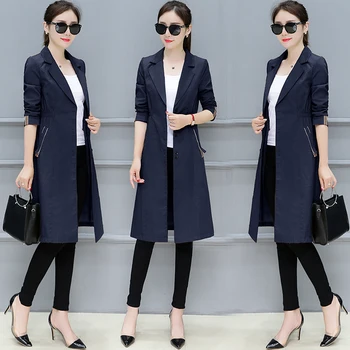 

2019 spring autumn fashion long women windbreaker outwear silm trench coat women coat Korean soild large size windbreaker coat