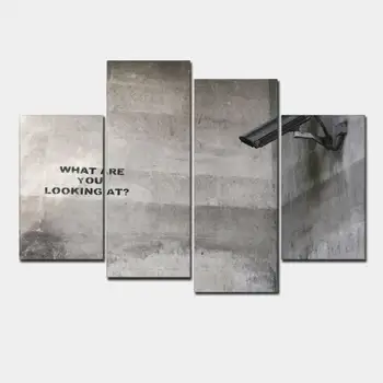 

4 Pcs What Are You Looking At Black And White Surveillance Camera Wall Pictures Art Canvas Painting