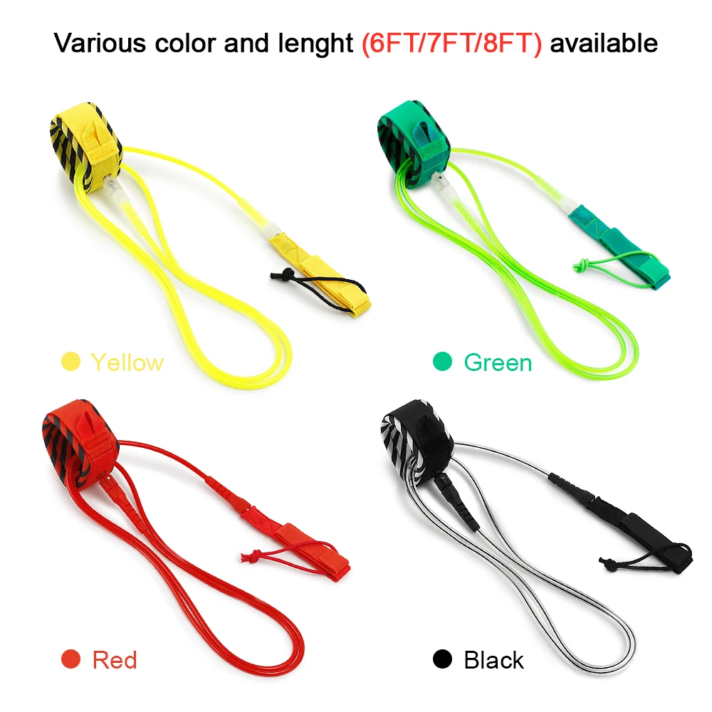Paddle Leash Surf Leash Surfing Surfboard Smooth Steel Swivel Surfing Leg Rope Paddleboard 6FT/8FT/10FT