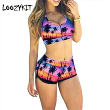 Loozykit, сексуальный комплект из двух предметов, купальник для женщин, Летний принт, высокая талия, купальник размера плюс, пляжная одежда, Maillot De Bain Femme