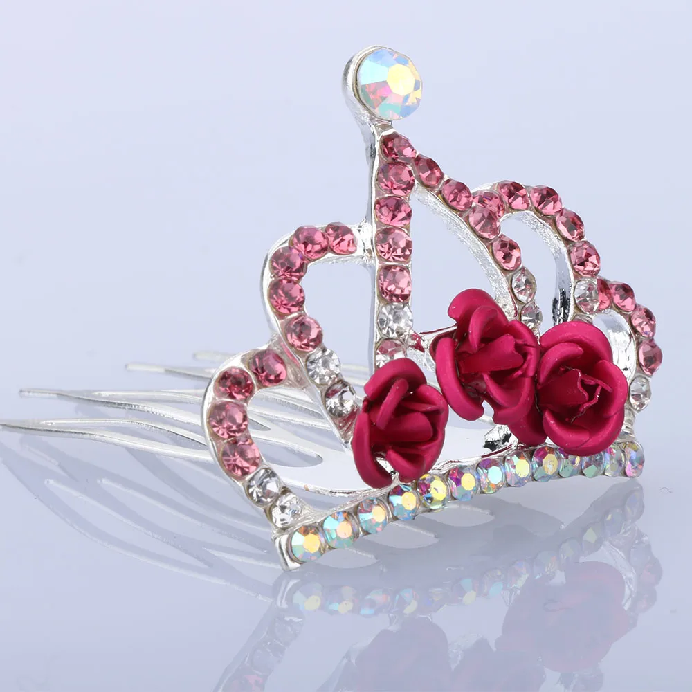 

Fashion Beautiful Elegant Mini Rose Flower Crystal Princess Crown Hair Comb Girls Birthday Party Gift Jewelry Hair Combs