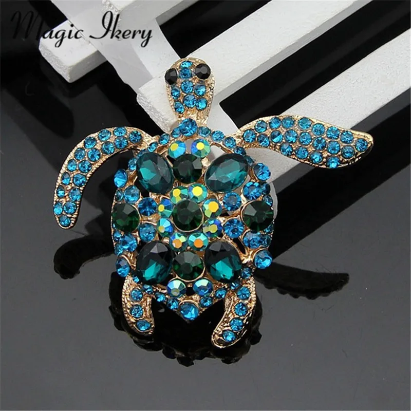 

Magic Ikery Retro Style Scarf Sweater Pins Sea Blue Crystal Turtle Animal Brooches For Woman Girls Cute Jewelry MKDR008