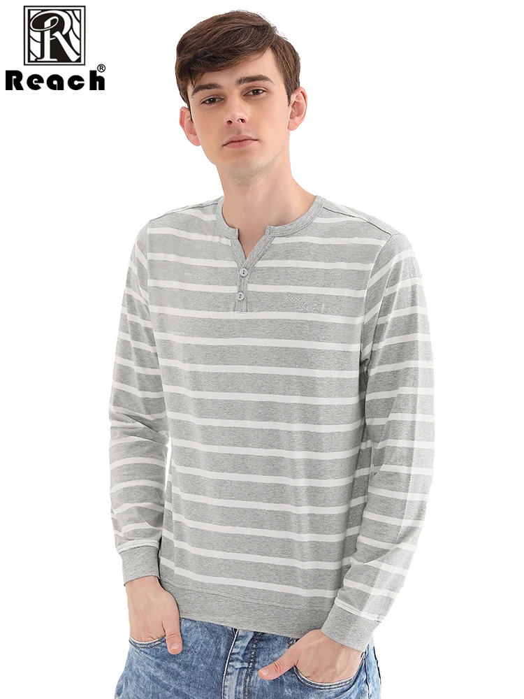 Reach European Size Striped Men T Shirts Cotton Full Sleeve Long Sleeve