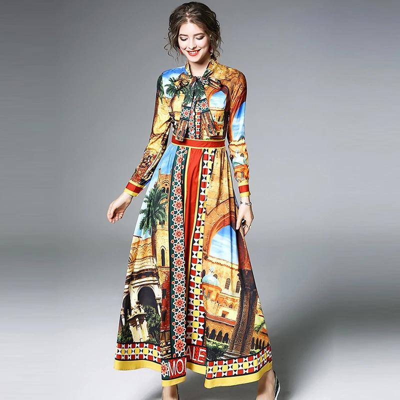 2018 Новинка весны мода красочные печати женское платье vestidos чешские Стиль