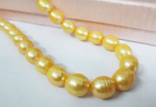 

HUGE 17"11-13MM SOUTH SEA GOLDEN PEARL NECKLACE NEW