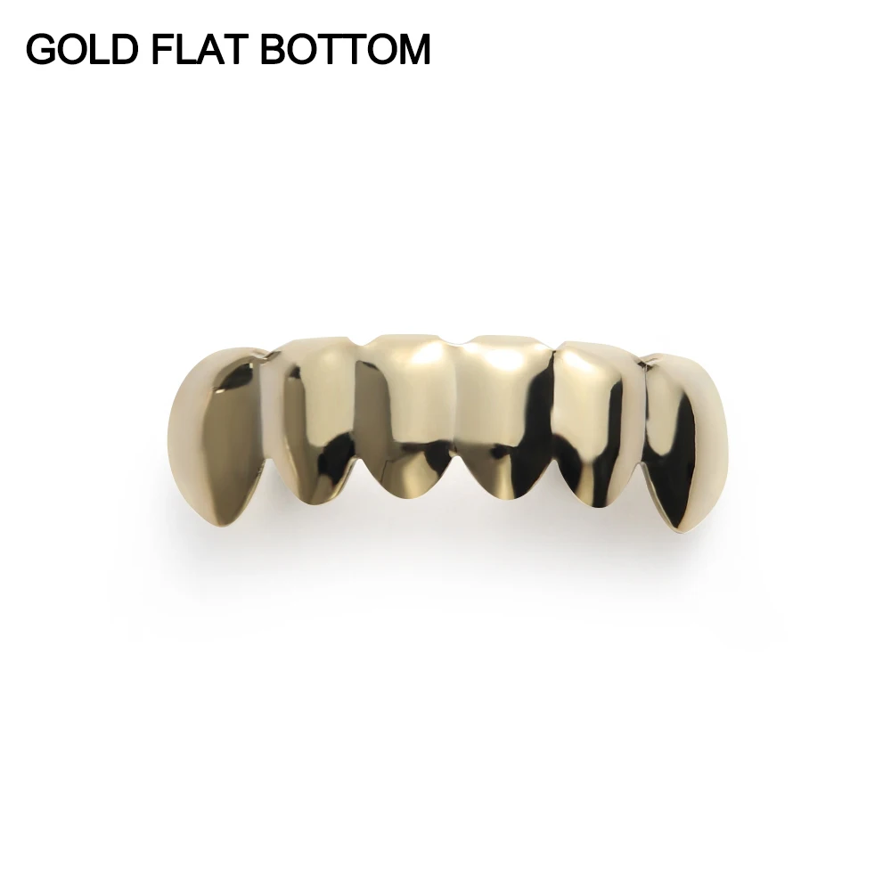 Gold Flat Bottom 1 шт., Модный комплект формы золотого и серебряного цвета, хип-хоп, кепка с зубами, верхняя и нижняя решетка, Зубы вампира, косплей, украшение для рта, украшения для тела, 4 цвета - Окраска металла: Gold Flat Bottom