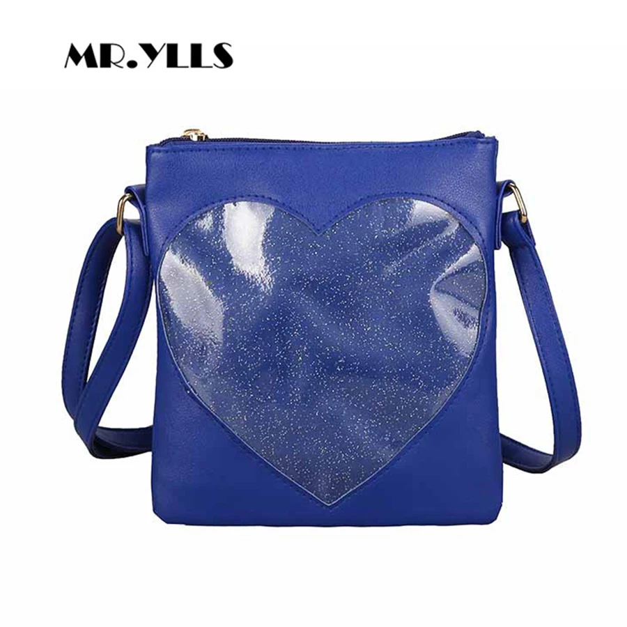Cute Transparent Heart Women Messenger Bag Kawaii Teenage Girls Single Shoulder Bags High Quality PU Leather Ita Bag Women Bolsa