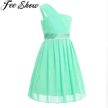 Новинка; летнее шифоновое платье для девочек; элегантное платье принцессы на одно плечо для свадьбы, дня рождения, вечеринки; детское платье для выпускного бала; Vestidos; плиссированное платье