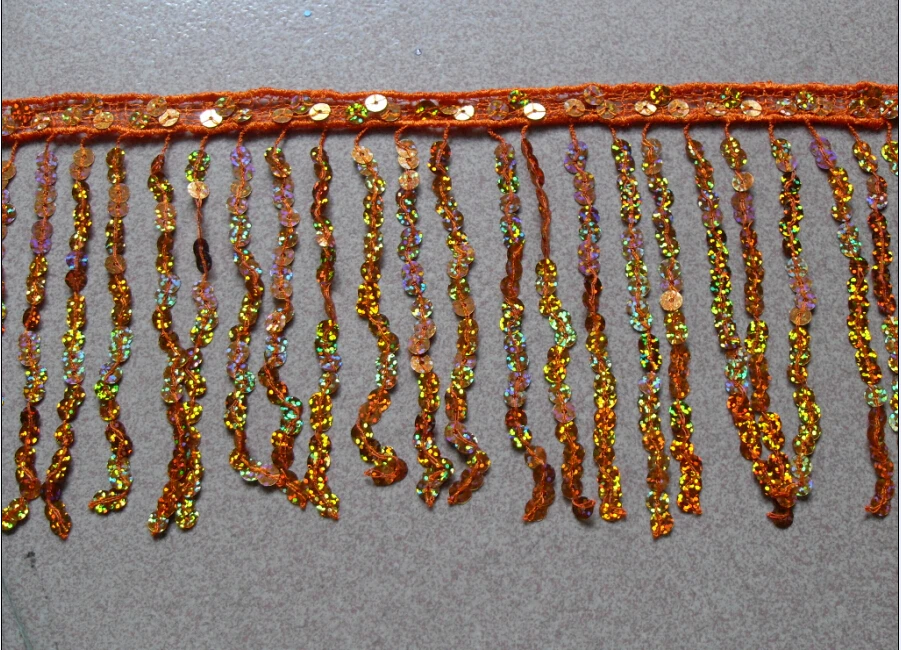 

Clearance! washable 15cm wide sequins fringe, hologram Orange