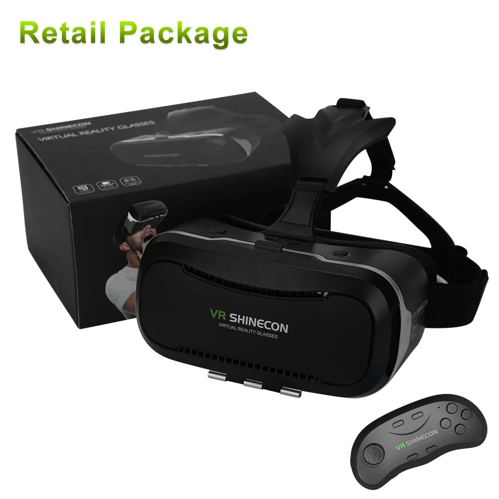 Vr shinecon виртуальной реальности 3D Очки Google cardboard гарнитура VR коробка 2.0 для 4.7-6.2 дюймов смартфон+ Bluetooth контроллер - Цвет: With Retail Package