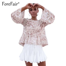 Forefair Elegant Lace Blouse Autumn Winter Women Long Sleeve Loose Tops Ladies Amazing Ruffle Shirt Sexy See Through Blusa