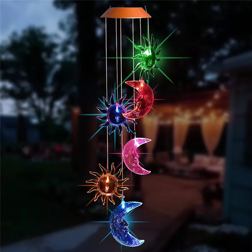 Solar Powered Garland Light Wind Chime Light LED Home Garden Hanging Spinner Lamp Decor Sun Moon Luces Led Decoracion 40JUL174