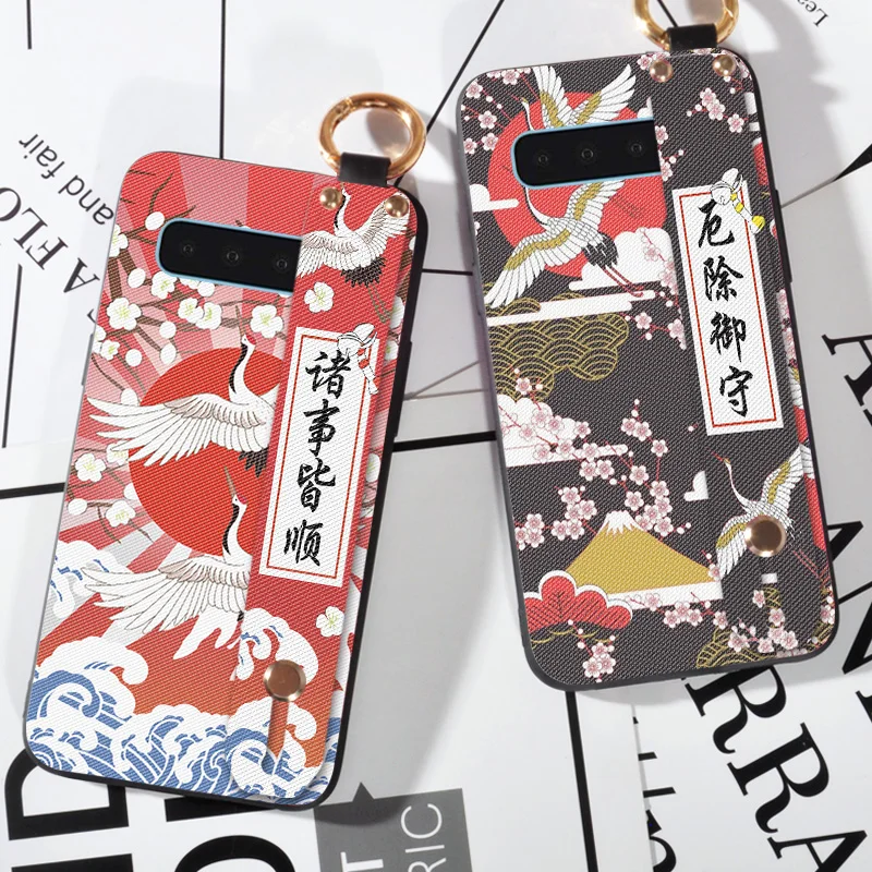 

Soft Silicone Crane Case For Samsung Galaxy S6 S7 Edge S8 S9 S10 Plus Stand Strap Holder Back Cover For Samsung S10 Lite S10E