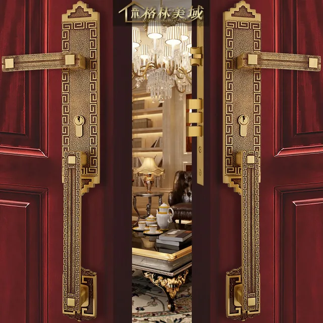Chinese Style Copper Villa Door Lock All Copper Antique Solid Wood Chinese - style copper villa door lock all copper antique solid wood door lock European double - Chinese Style Copper Villa Door Lock All Copper Antique Solid Wood