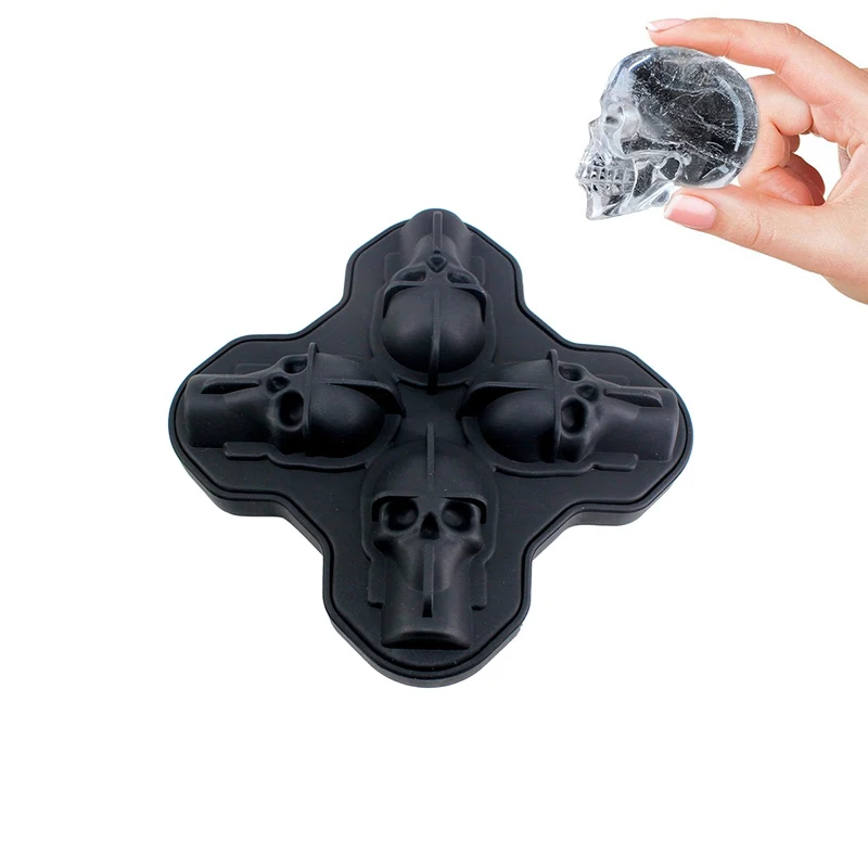 

Kitchen Bar Tools New 4 Cavity Silicone Skull Ice Cube Molds Flexiable Non-sticky Ice Cube Tray Snap Joint Party Ice Cube Maker