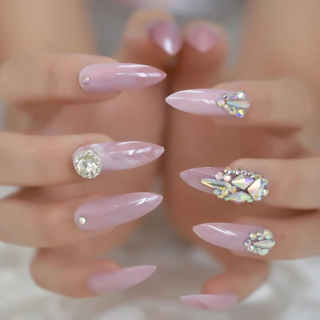 Pink French Tip Nails, Luxury Press On Nails, Stars and Gems Nails, Spring  Nails