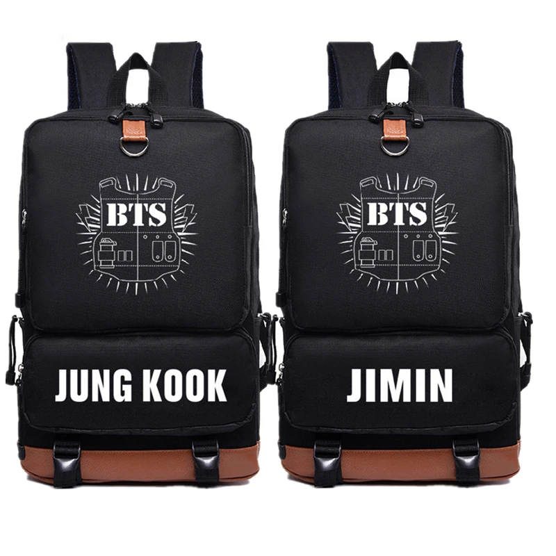 2017 Nuevo BTS Bangtan niños JUNG KOOK JIMIN Mochila Bts de impresión de lienzo Mochila bolsas de la escuela Mochila viaje Mochila para portátil