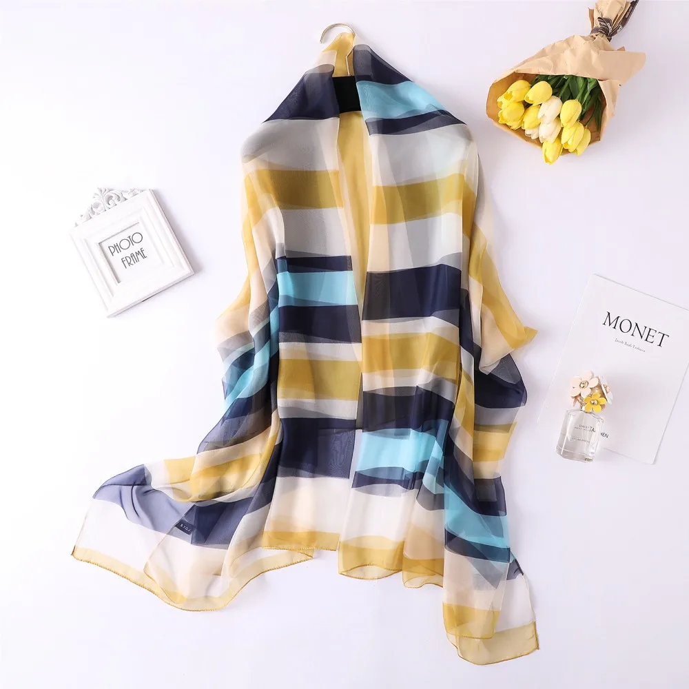

Striped Spring Summer Scarf Women Female Hijab Yellow Scarves Large Soft Head Scarf Beach Sunscreen Shawls Wraps 180*140cm