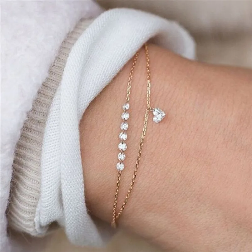 Fashion bracelets for women 2018  Double Layer Heart Crystal Bracelet Engagement Wedding Jewelry Adjustable Pulseiras Y30#N  (7)