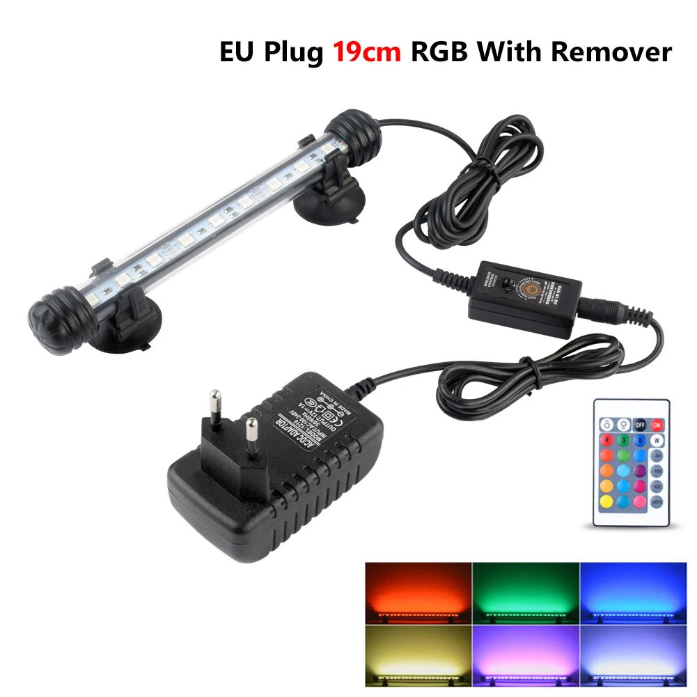 19CM RGB with Remote Дистанционный светильник для аквариума с европейской вилкой RGB, водонепроницаемый Светодиодный светильник 5050 SMD, погружной светильник для аквариума 18-48 см - Цвет: 19CM RGB with Remote