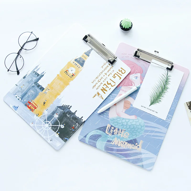 

1pcs send A4 splint cute cartoon notes invoice menu folder double clip student writing pad drawing board folder board