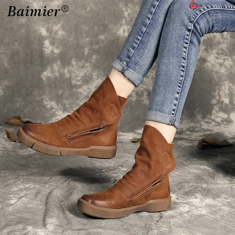 

New Hot Style Fashion Women Boots Round Toe Thick Bottom Genuine Leather Shoes Woman Martin Boots Ankle Autumn Winter Boots