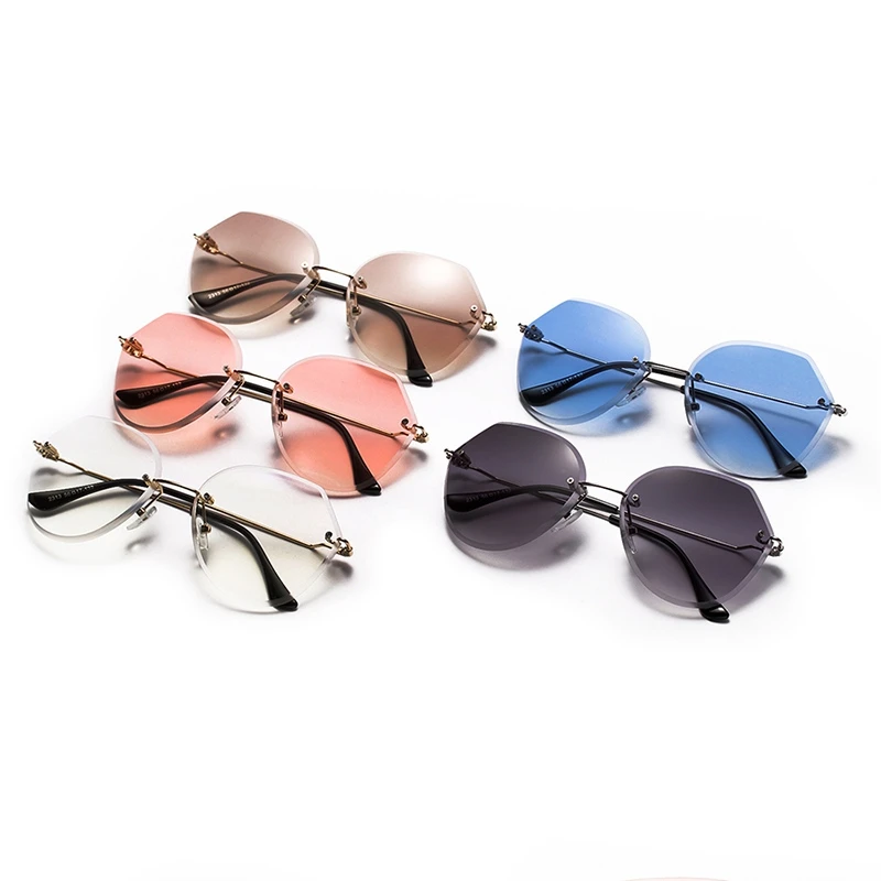 Ретро роскошные женские солнцезащитные очки без оправы женский Diamond резка очки многоугольник Защита от солнца Модные