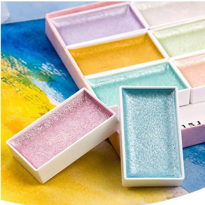 Высококачественные металлические 8 жемчужных цветов однотонные акварельные краски в наборе Звездные цвета акварельные краски для художников художественные принадлежности
