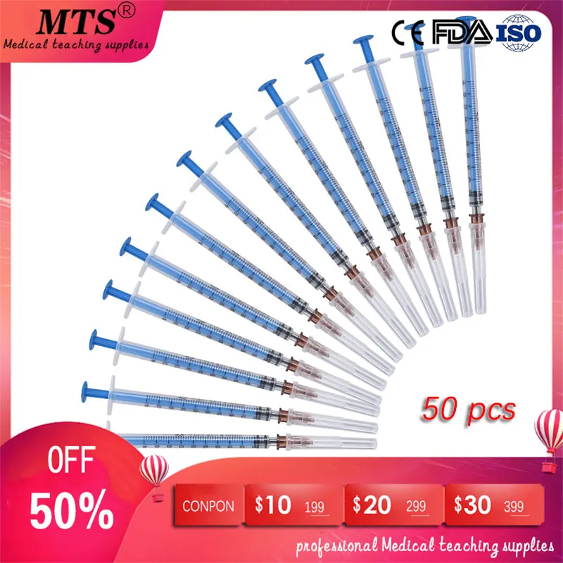 

50pcs 1ml Disposable Medical Sterilization Syringe can be for Medical Students Injection training