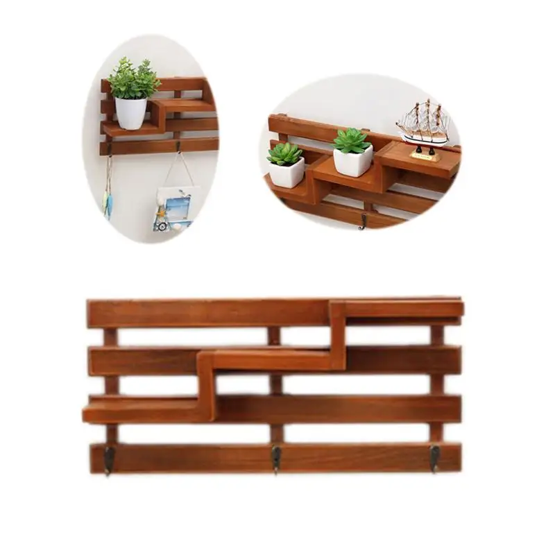 الرجعية خشبية جدار الرف مع 3 السنانير الرئيسية مجلس السلم 3-Tier شنقا الجرف رفوف الشماعات مكتبات المدخل مطبخ