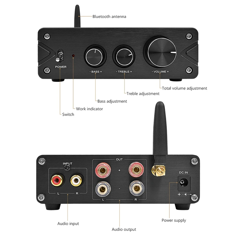 Hifi Bluetooth 5,0 Tpa3116 2,0 стерео мощность аудио усилитель 100 Вт x2 Pcm5102A декодирование ЦАП для домашнего кинотеатра