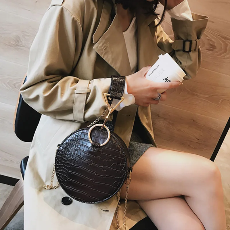 2019 تمساح حقيبة يد المرأة الفاخرة حقيبة مستديرة جلد النساء الكتف سلسلة مساء حقيبة صغيرة المعصم السيدات crossbody أكياس W293