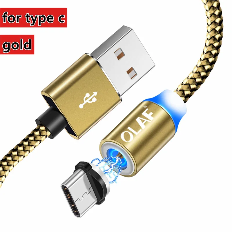 Магнитный кабель Micro USB для быстрой зарядки, кабель usb type C, магнитный кабель для зарядки и передачи данных, шнур для iPhone X 7 8 samsung S9 Xiaomi - Color: For Type C-Gold